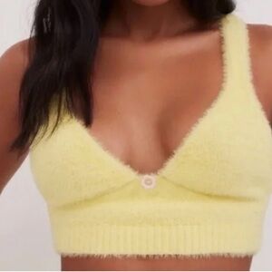 NWT For Love & Lemons Devon Yellow Fuzzy Knit Crop Top Bralette